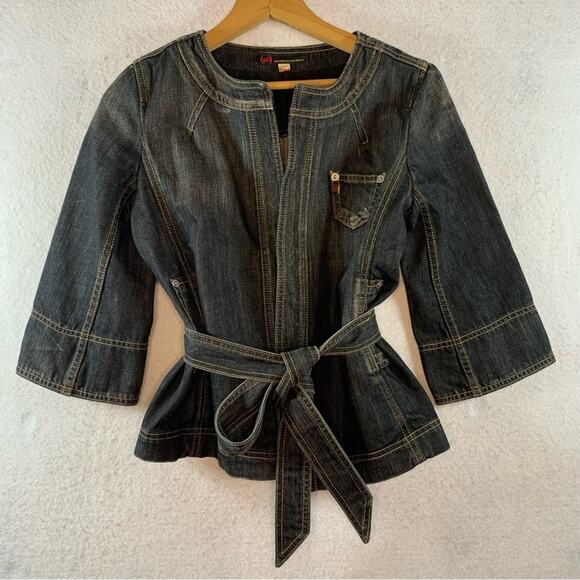 AG Adriano Goldschmied The Tabitha Denim Jacket Sz XS Black Wash Belted‎ - Picture 1 of 15